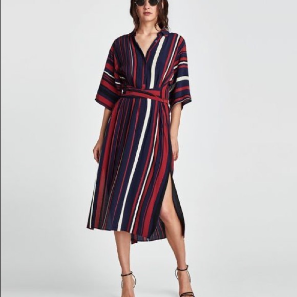 Zara Stripe Shirt Dress New - Picture 2 of 6